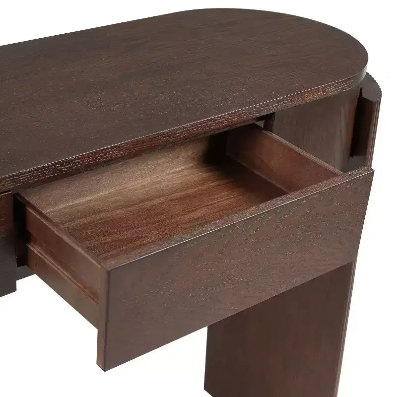 Oval-Top Console Table with Fluted Curved Legs & Dual Hidden Drawers