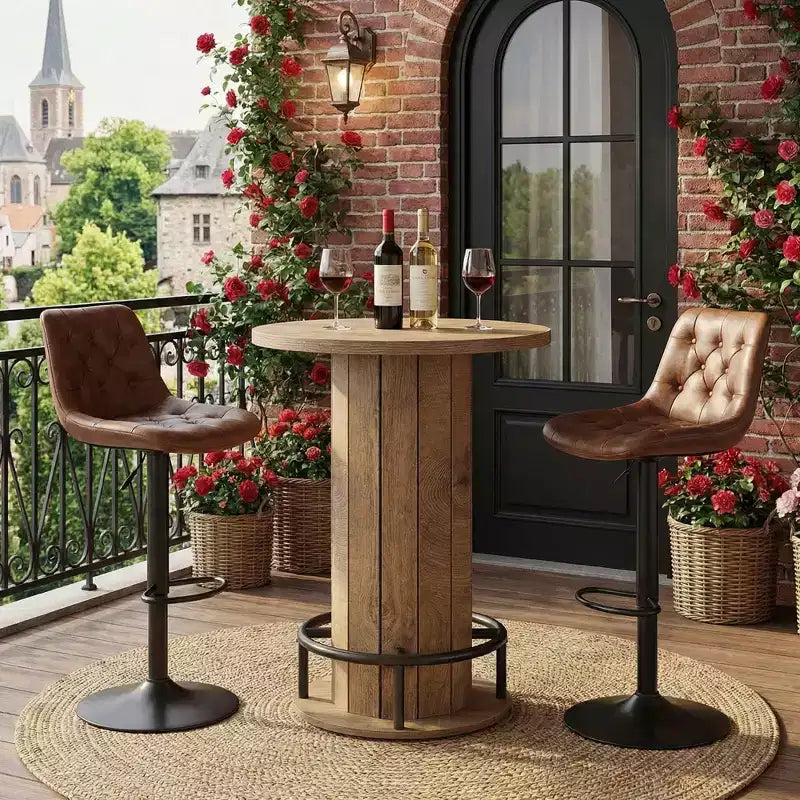 Industrial Farmhouse Round Bistro Table, Small Space Bar Table for Home Cafe Office