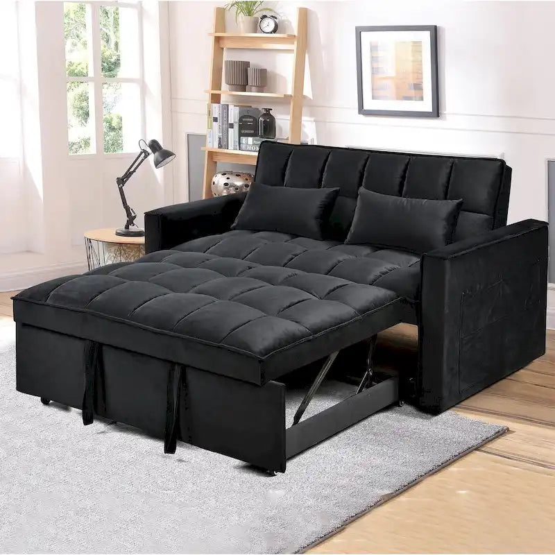 Modern Velvet Futon Loveseat with Reclining Backrest & Pockets, Seats 2 ??Dark Gray / Light Gray / Blue / Black