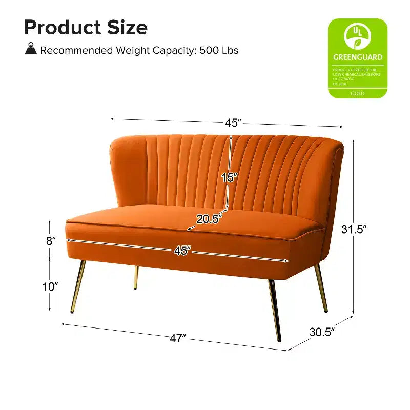 Velvet Nicolas Loveseat Chair Contemporary 2-Seater Sofa for Living Room and Bedroom Tufted Back Loveseat | Karat Home