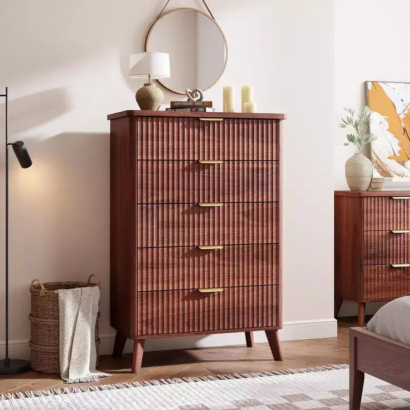 5-Drawer Fluted Dresser, 47.2-Inch Tall Chest of Drawers, Curved Design