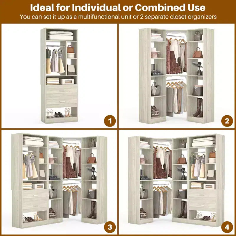 Corner Closet Organizer System with 2 Drawers