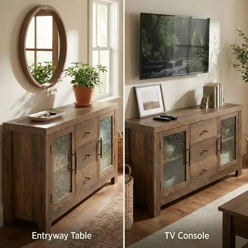 54.4 Buffet Sideboard, Accent Storage Cabinet with 2 Glass Doors & 3 Drawers, Coffee Bar Table, TV Stand for Living Room, Kitchen, Dining Room