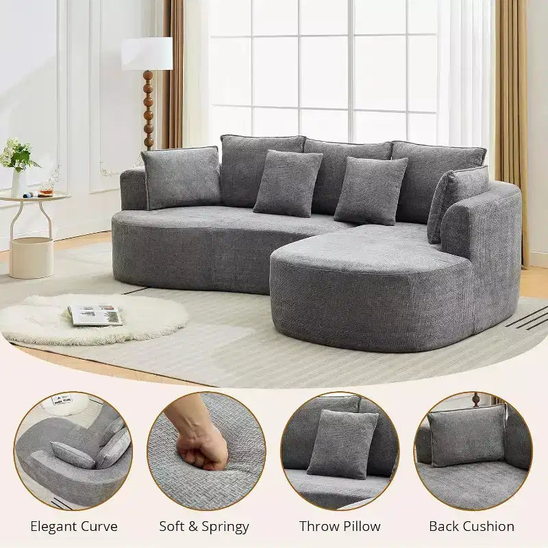 106'' Curved Modular Sectional Sofa with Chaise & Sleeper, Chenille Fabric, No Assembly for Living Room/Apartment/Bedroom