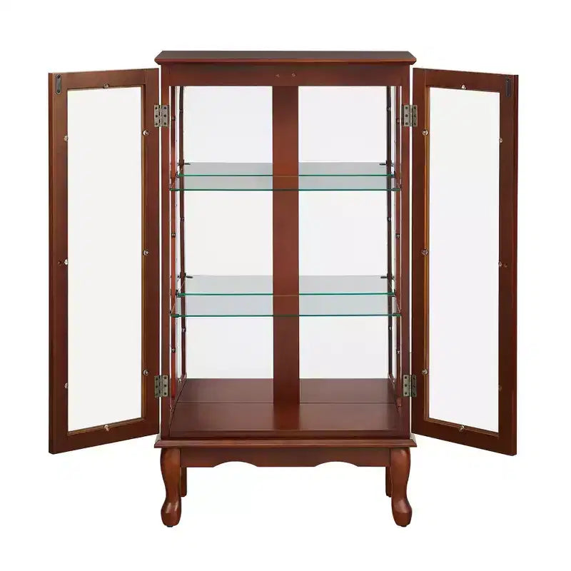 Okak Curio Cabinet with 2 Tempered Glass Doors, Diapaly Cabinet with 3 Adjustable Shelves and Mirrored Back Panel, Cabinet for Living Room