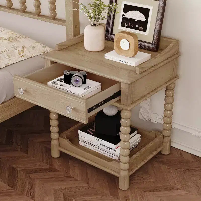 Mid-Century Modern Nightstand with Drawer and Open Shelf, Rustic Bedside Table with Storage for Bedroom or Living Room - Panipeachy