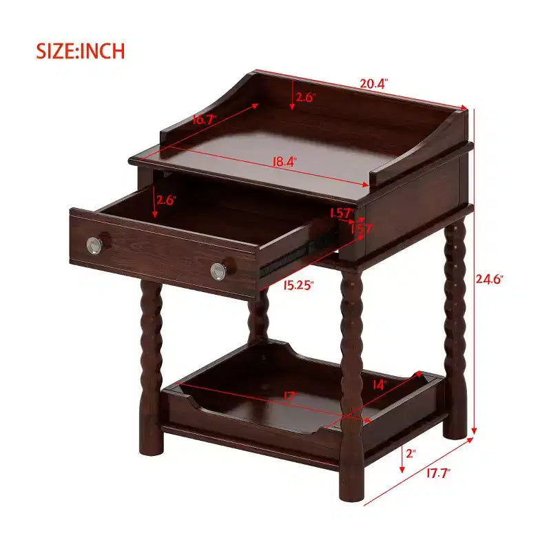 Mid-Century Modern Nightstand with Drawer and Open Shelf, Rustic Bedside Table with Storage for Bedroom or Living Room - Panipeachy