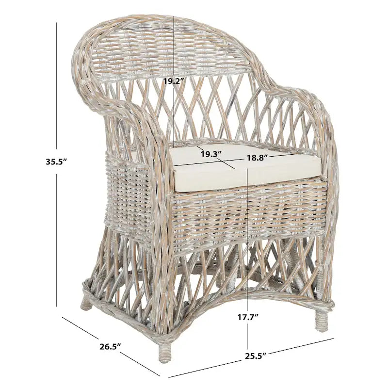 Natural Rattan Club Chair - 25.5 x 26.5 x 35.5 - 26Wx27Dx36H