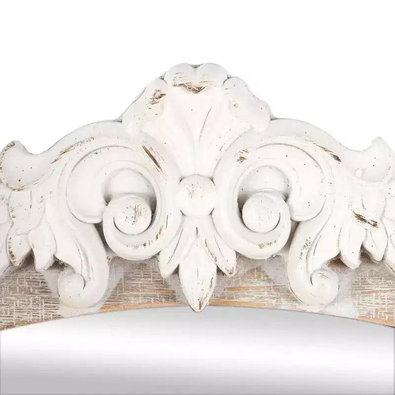 37"x28" Wooden Arched Scroll Wall Mirror with Brown Distressing Cream: No Assembly, Modern Decor