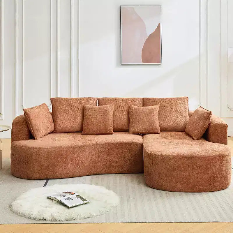 106'' Curved Modular Sectional Sofa with Chaise & Sleeper, Chenille Fabric, No Assembly for Living Room/Apartment/Bedroom
