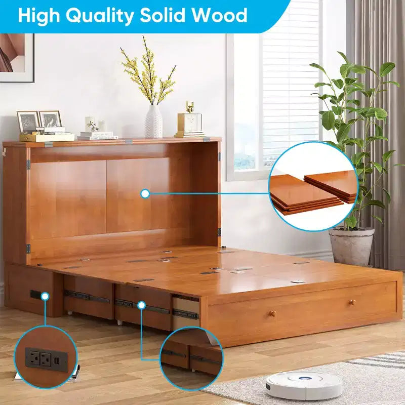 Murphy Bed Cabinet, Modern Murphy Bed Queen with Mattress, Built-in USB Charging Station & Drawers