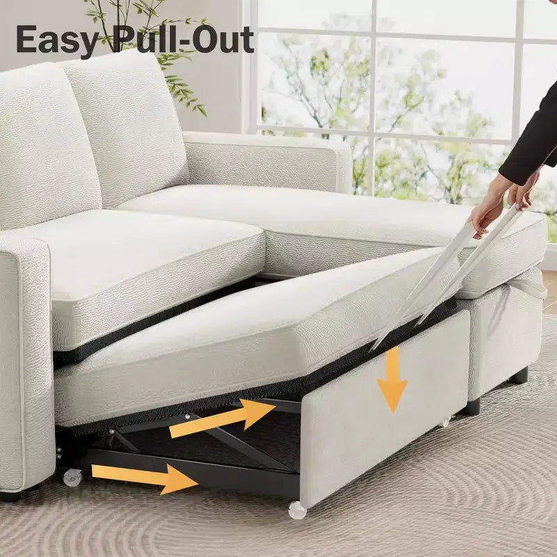 Dyonery 81 Sleeper Sofa Bed, 2 in 1 Pull Out Couch with Reversible Storage Chaise
