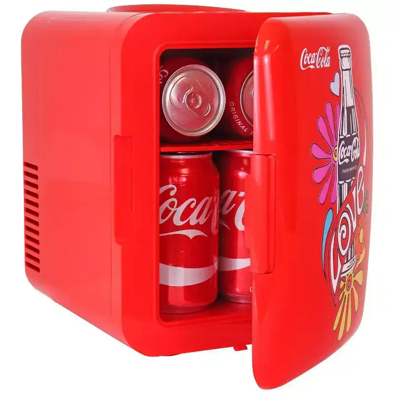 Coca-Cola Love 1971 Series 4L Cooler/Warmer 12V DC 110V AC Mini Fridge: Desktop Coke Fridge, Countertop, 6 Can Capacity