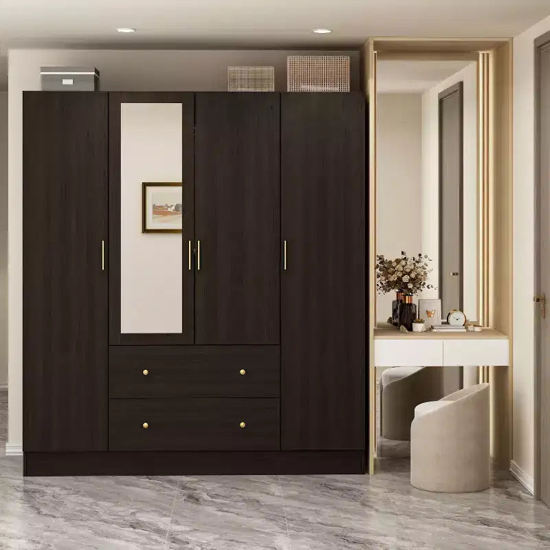 Modern Wardrobe with Mirror Closet Organization Armoire: Sturdy Rails, Smooth Drawers Practical & Stylish