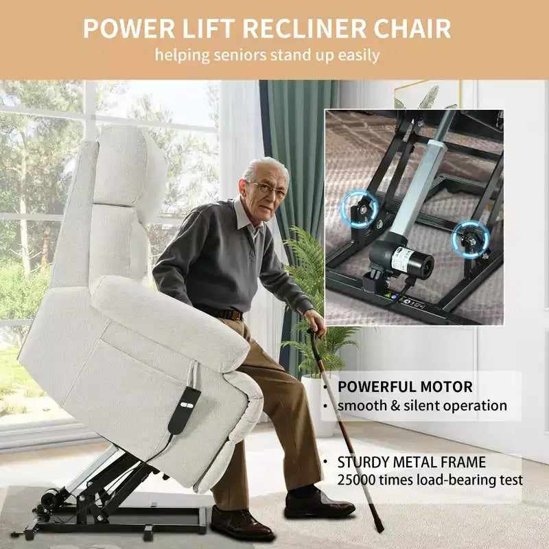 Oversized Power Lift Recliner Chair, Adjustable Reclining Sofa Chair for Elderly, Recliner with Remote Control and Side Pocket