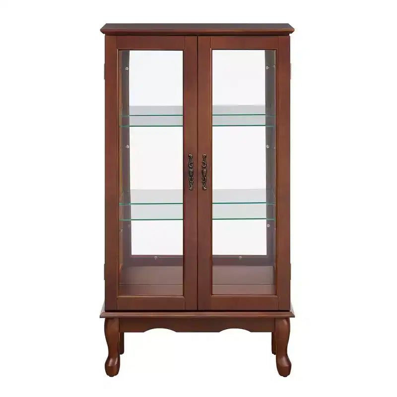 Curio Display Cabinet with 2 Tempered Glass Doors, 3 Shelves & Mirrored Back