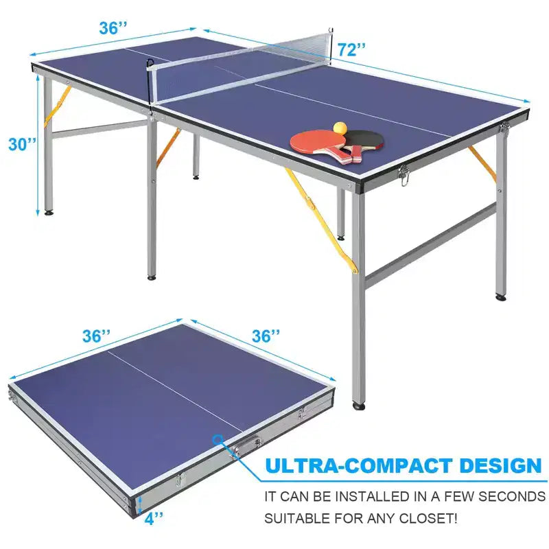 Professional Outdoor Table Tennis Tables,6x3FT Indoor/Outdoor Portable Ping Pong Table Game