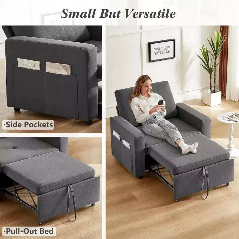 42.5" 3-in-1 Convertible Sleeper Chair Bed with Adjustable Backrest and Side Pockets