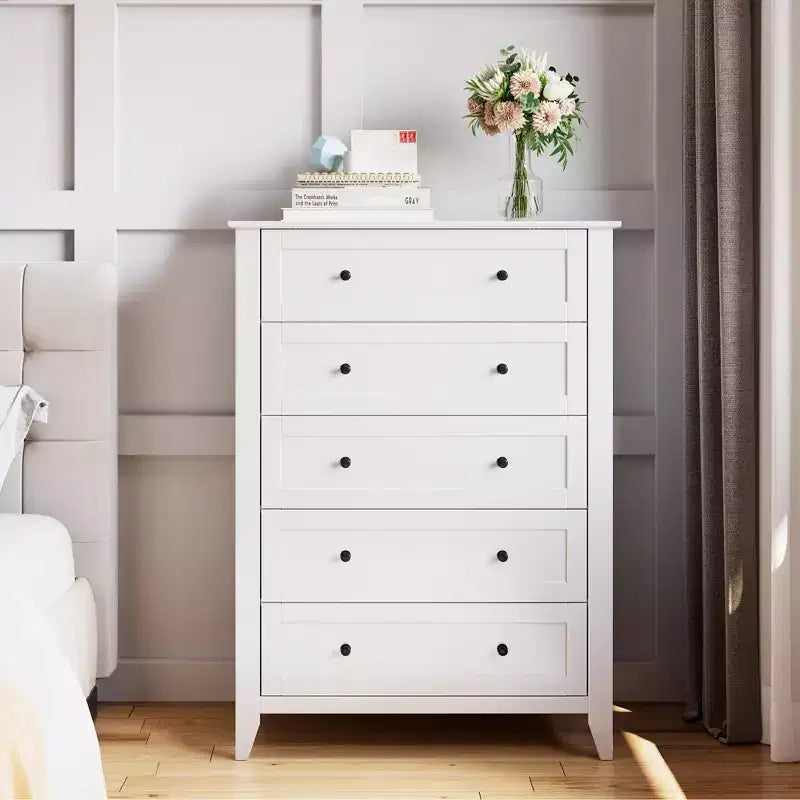 Tall 5 Drawer Dresser with Deep Drawers Metal Knobs Modern Wooden Chest of Drawers for Bedroom Entryway Hallway