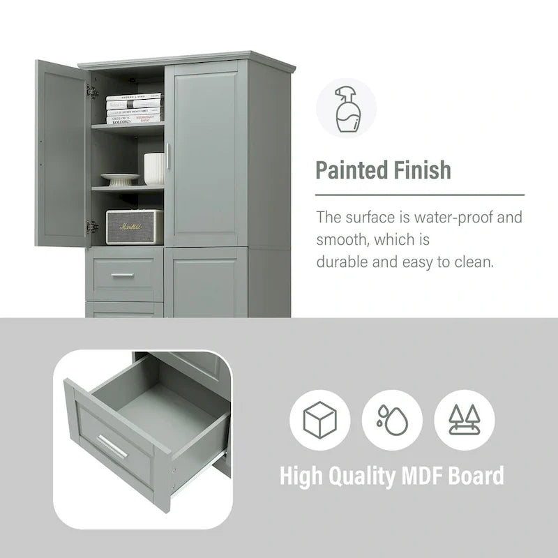 Tall and Wide Storage Cabinet with Doors for Bathroom/Office, Three Drawers