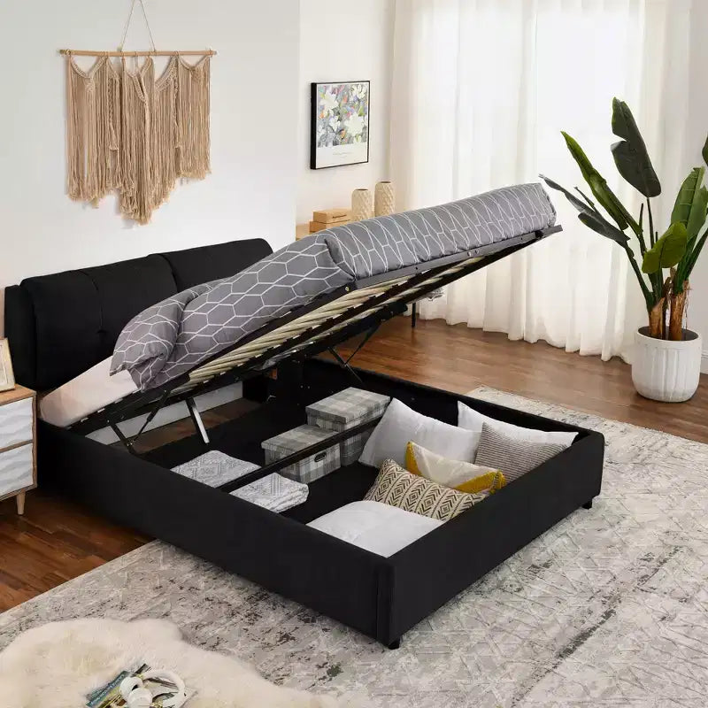 Queen/King Storage Platform Bed Frame Chenille Upholstered Bed with Soft Headboard