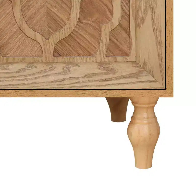 Large Storage Cabinet with Metal Handle, Carved Flower Doors, Wooden Mordern Sideboard Console with Adjustable Shelves