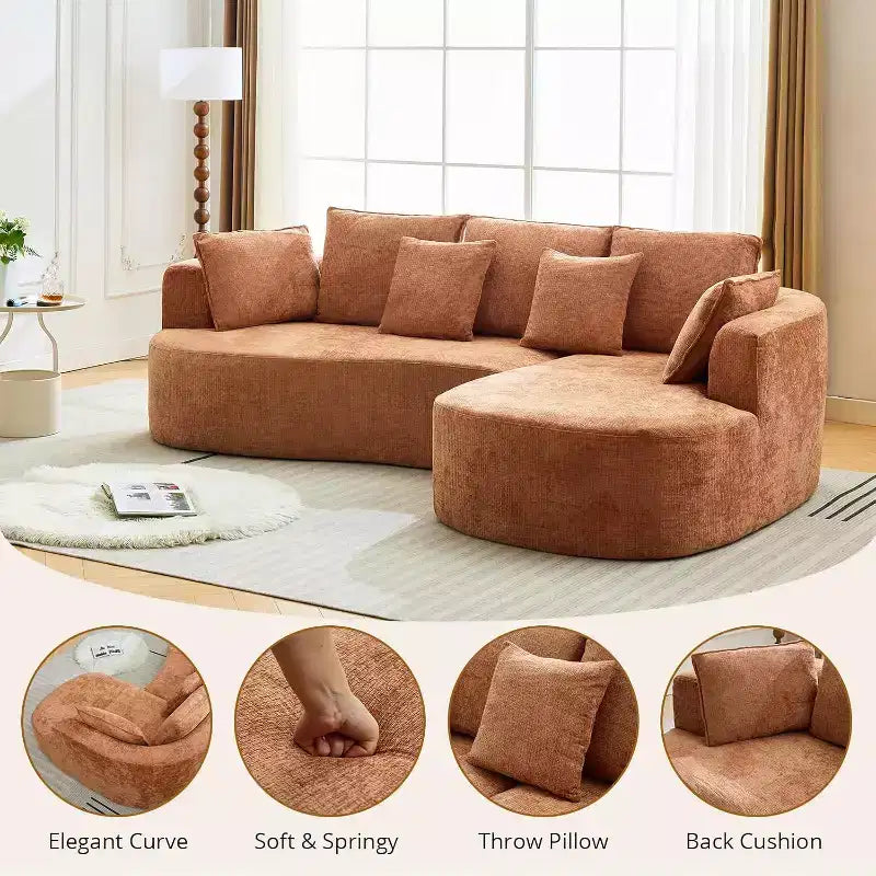 106'' Curved Modular Sectional Sofa with Chaise & Sleeper, Chenille Fabric, No Assembly for Living Room/Apartment/Bedroom