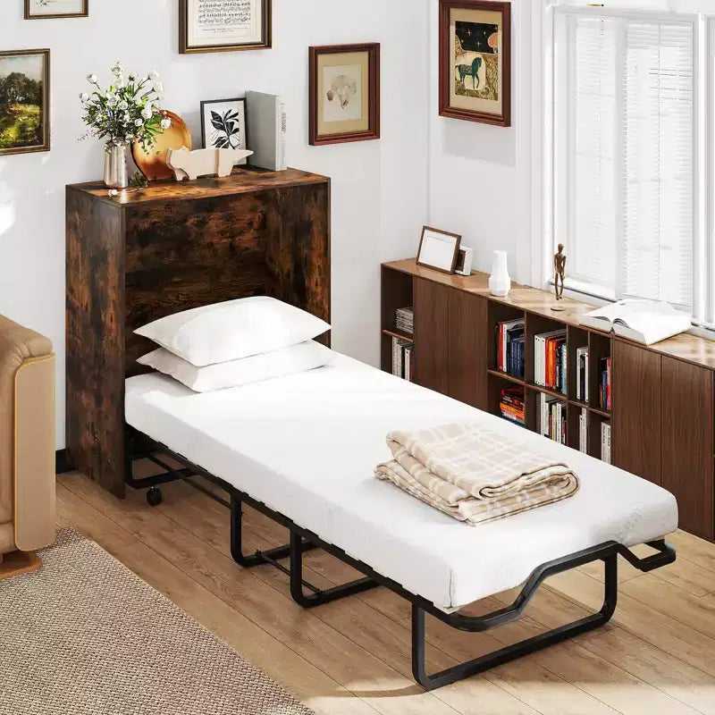Costway Cot Size Murphy Bed with Storage Rolling Murphy Cabinet with Foldable Bed