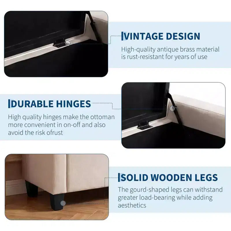 50.8 Storage Ottoman Bench, Tufted Upholstered End of Bed Storage Bench, Flip Top Entryway Bench with Safety Slow-Close Hinge for Living Room