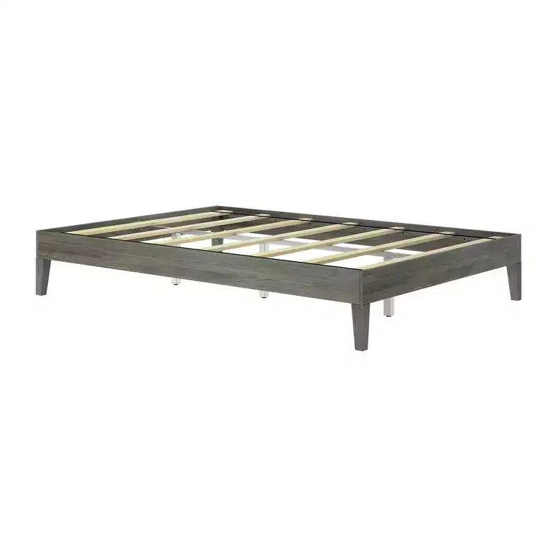 Solid Wood Queen Platform Bed Frame with Pine Slats, 14"H, 750 lb Capacity, No Box Spring Needed