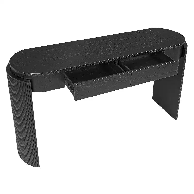 Oval-Top Console Table with Fluted Curved Legs & Dual Hidden Drawers