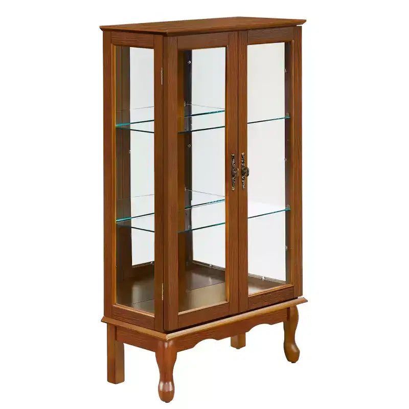 Curio Display Cabinet with 2 Tempered Glass Doors, 3 Shelves & Mirrored Back
