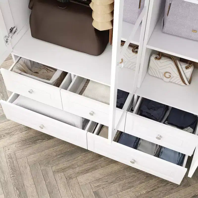 Wardrobe with Mirror 3 Doors 5 Drawers Classic Style