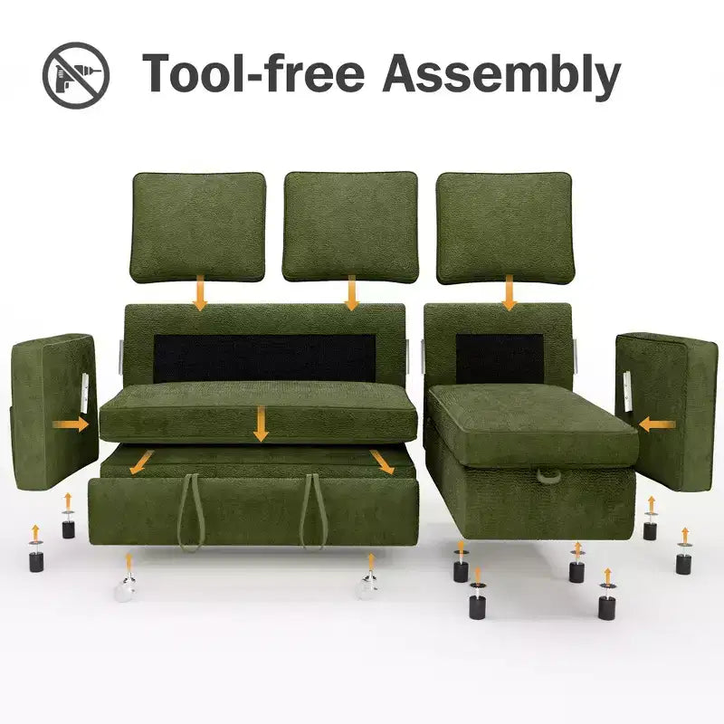 Dyonery 81 Sleeper Sofa Bed, 2 in 1 Pull Out Couch with Reversible Storage Chaise