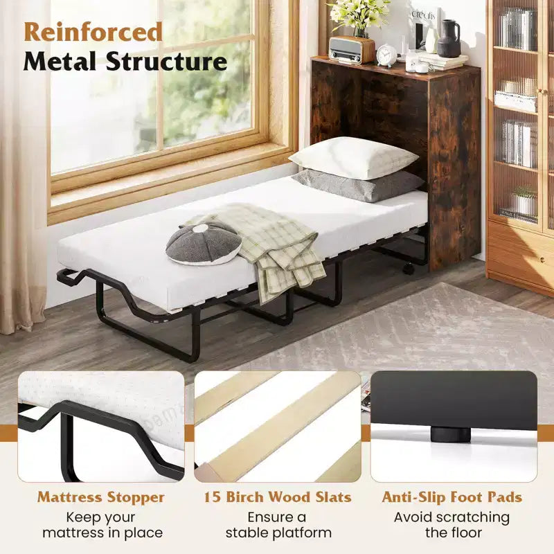 Costway Cot Size Murphy Bed with Storage Rolling Murphy Cabinet with Foldable Bed