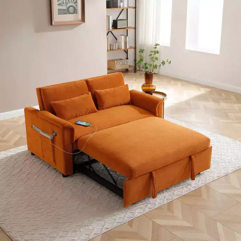 Convertible Sofa Bed Couch with Side Pockets & Adjustable Backrest, Velvet Upholstered Loveseat Sofa for Living Room, Bedroom