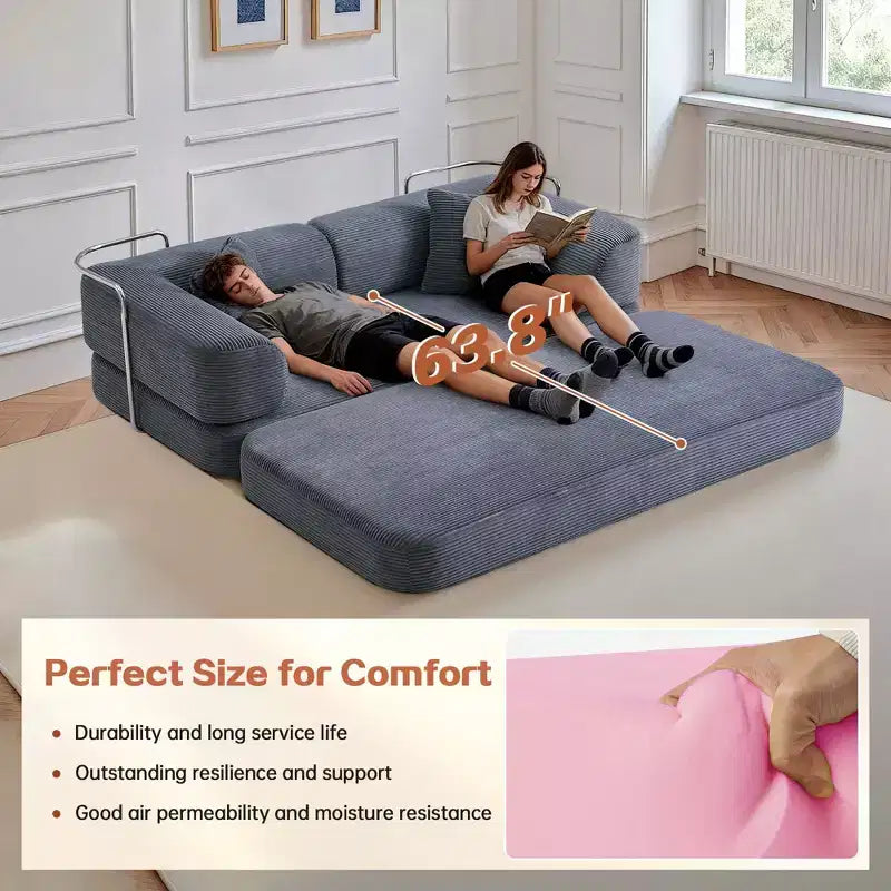 Okak Convertible Floor Sofa Bed Loveseats with Blanket & Pillows,Corduroy Fabric Futon Couch for Living Room,Apartments