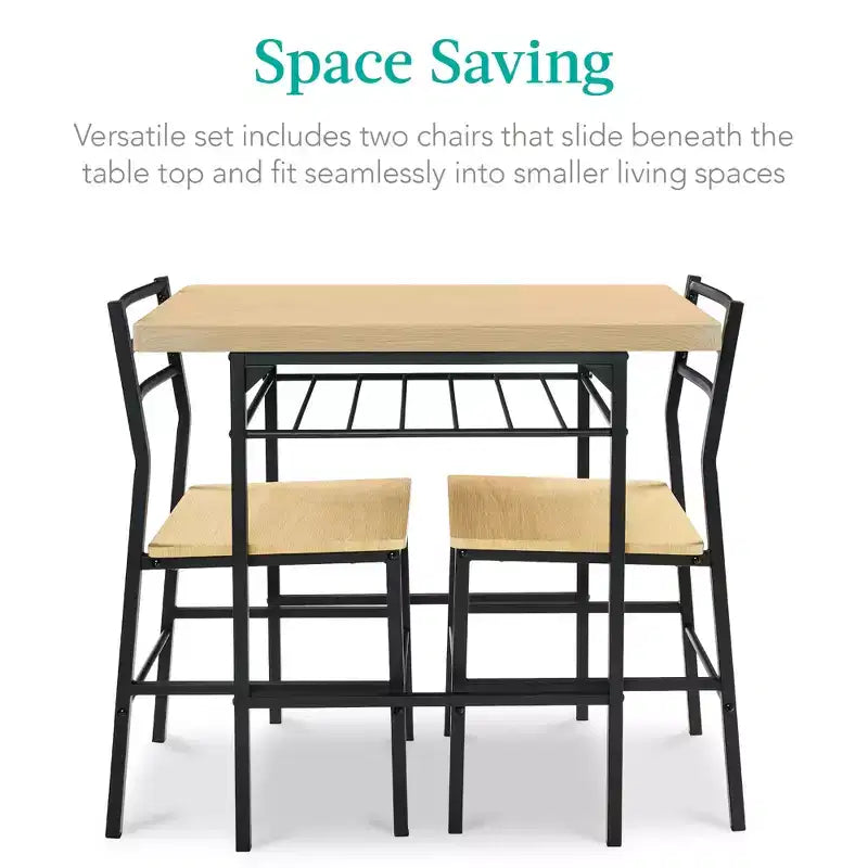 Best Choice Products 3-Piece Modern Dining Set, Square Table & Chairs Set w/ Steel Frame, Built-In Storage Rack