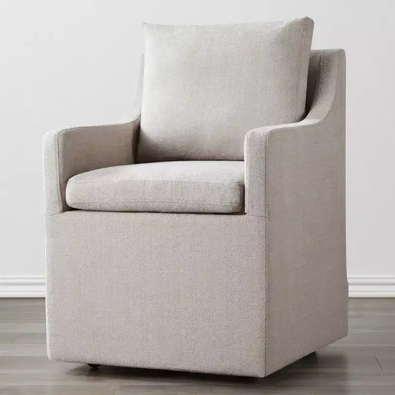 Modern Upholstered Dining Arm Chair with Hidden Casters & Under-Seat Storage
