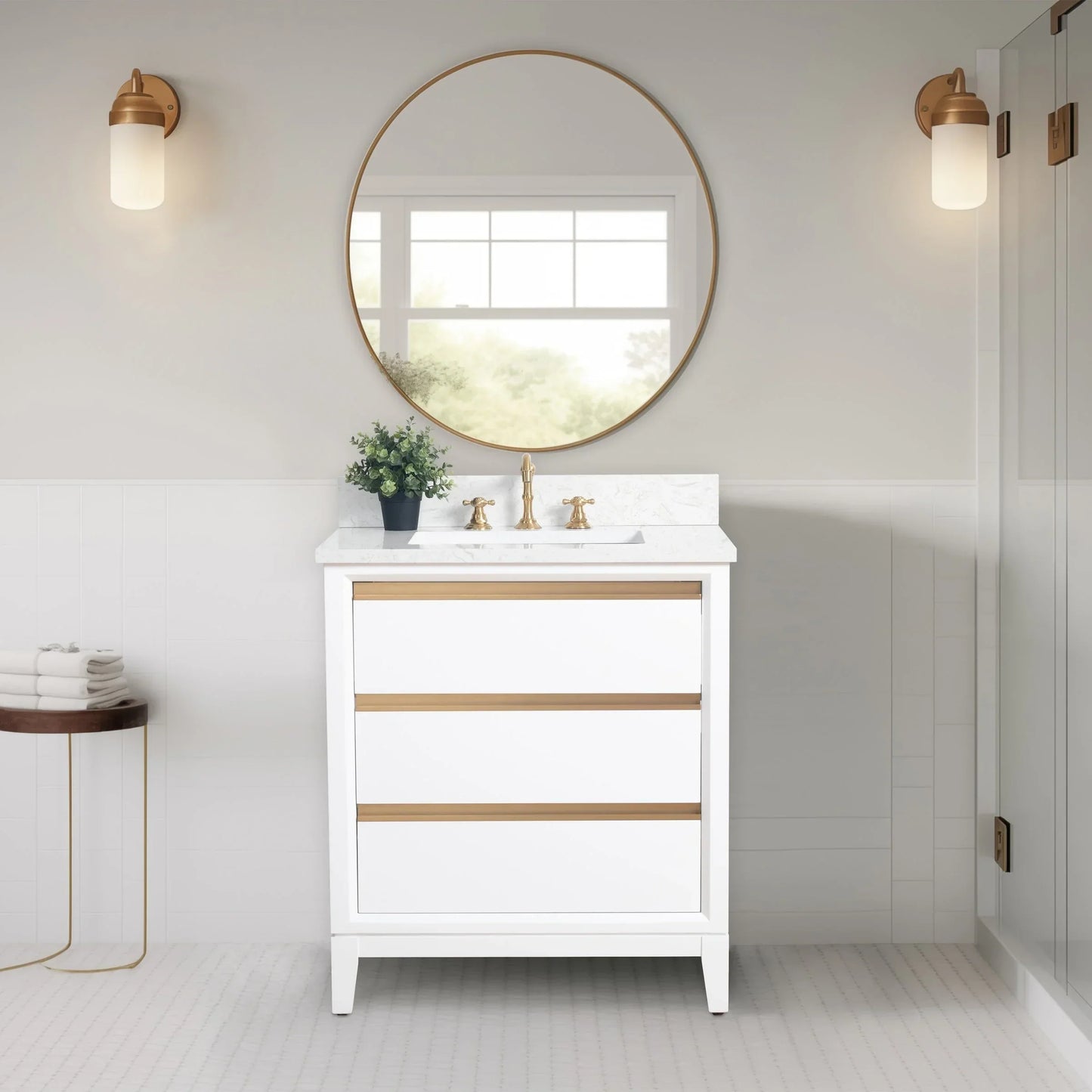 Vanity Art Bathroom Vanity with Ceramic Sink and Engineered Marble Top