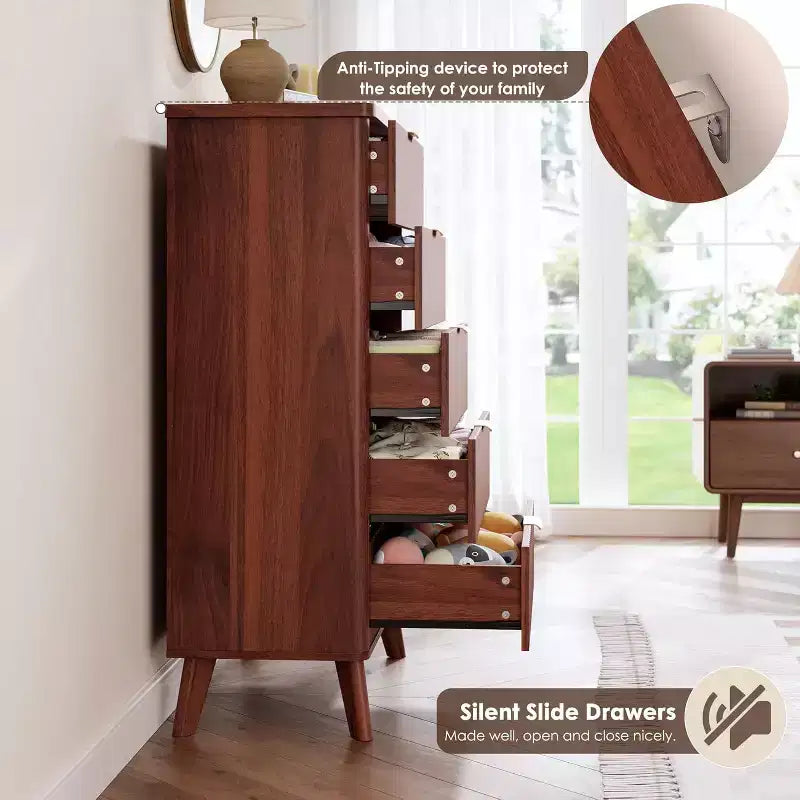 5-Drawer Fluted Dresser, 47.2-Inch Tall Chest of Drawers, Curved Design