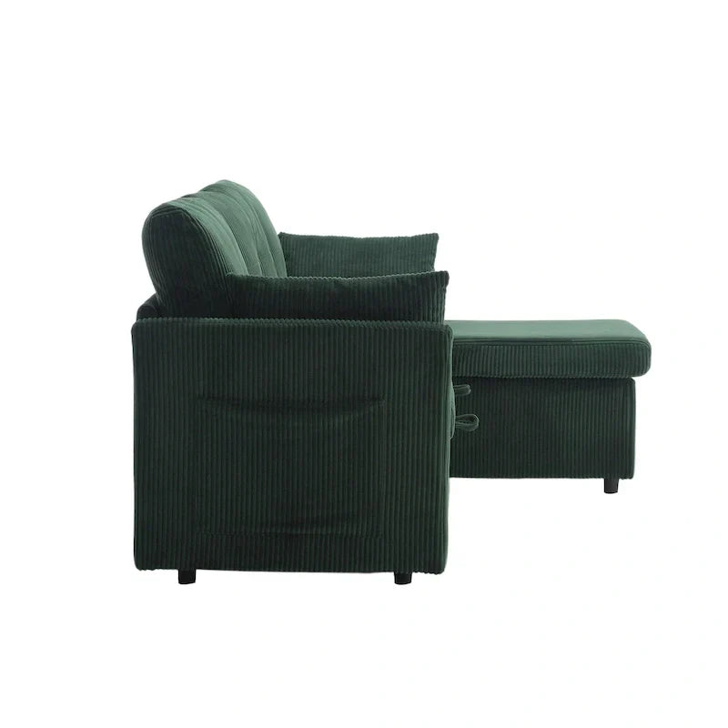 Corduroy/Chenille Upholstered L-Shaped Storage Reversible Chaise Sectional Sofa with Side Pocket