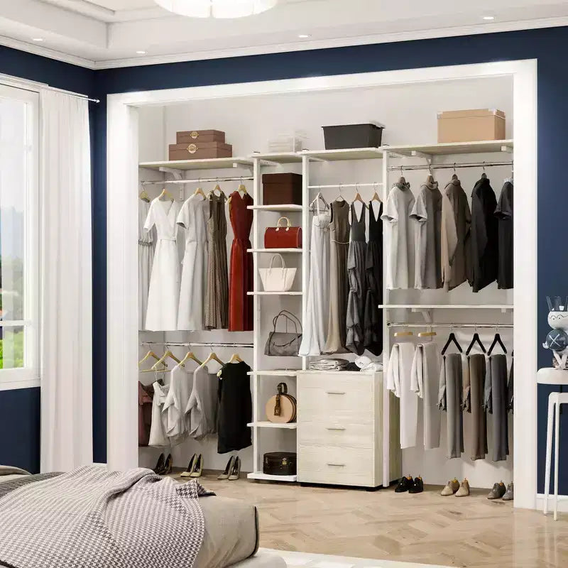 Closet Organizer System with Tower Shelving & 3 Drawers, 96"x80", 1200 lbs Capacity