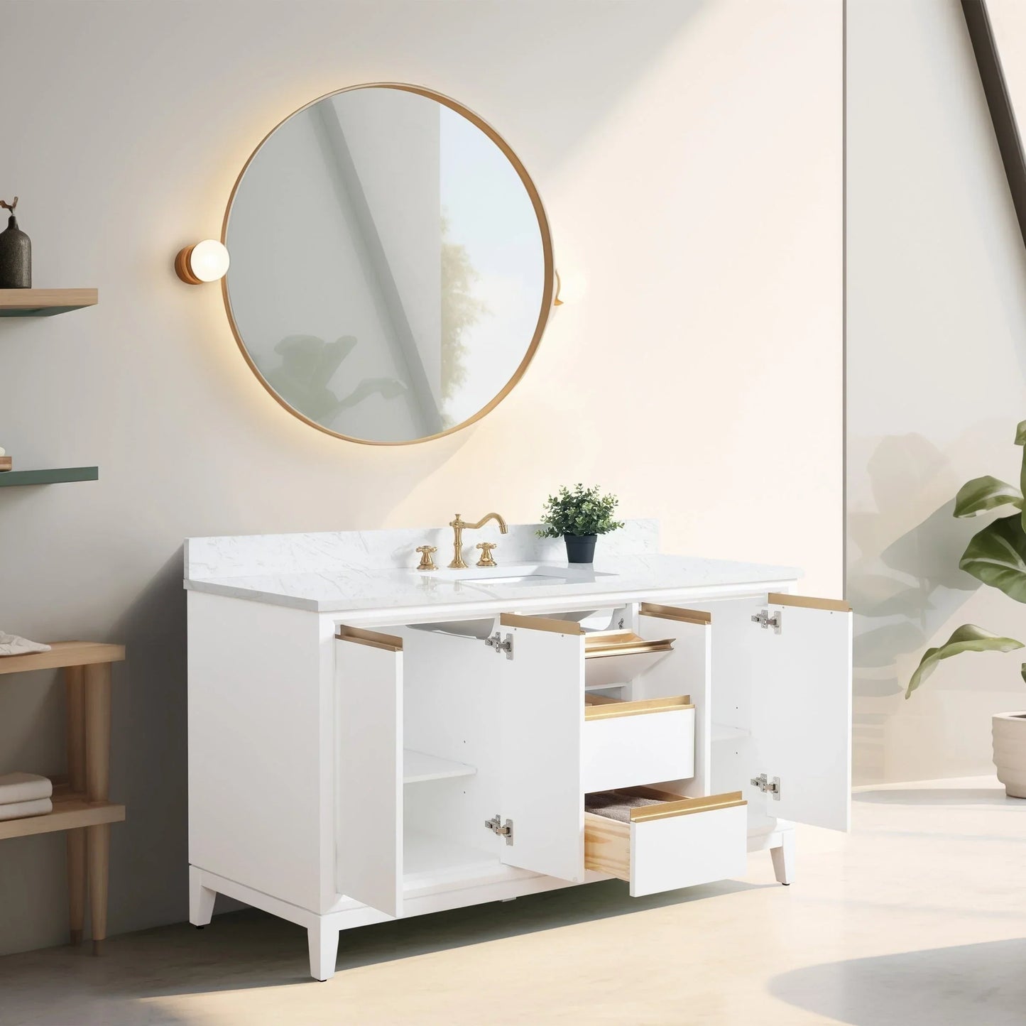 Vanity Art Bathroom Vanity with Ceramic Sink and Engineered Marble Top