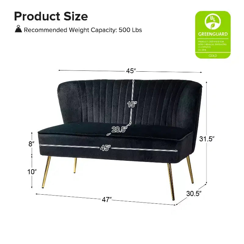Velvet Nicolas Loveseat Chair Contemporary 2-Seater Sofa for Living Room and Bedroom Tufted Back Loveseat | Karat Home