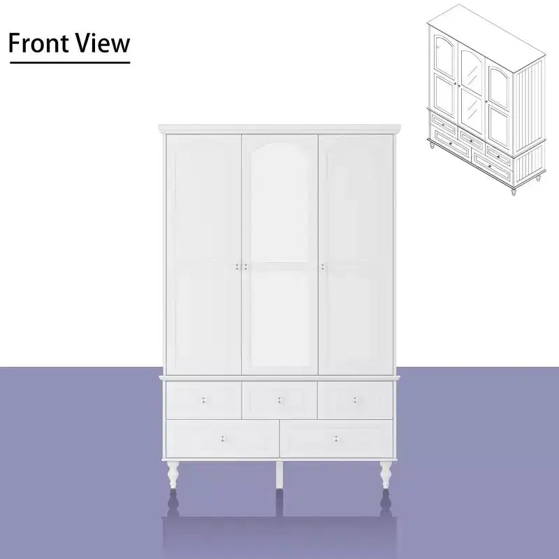 Wardrobe with Mirror 3 Doors 5 Drawers Classic Style