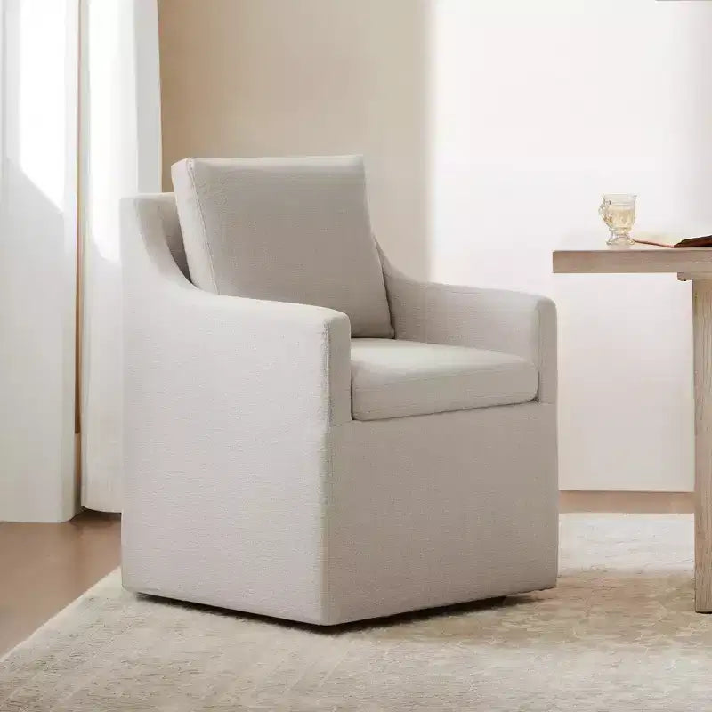 Modern Upholstered Dining Arm Chair with Hidden Casters & Under-Seat Storage