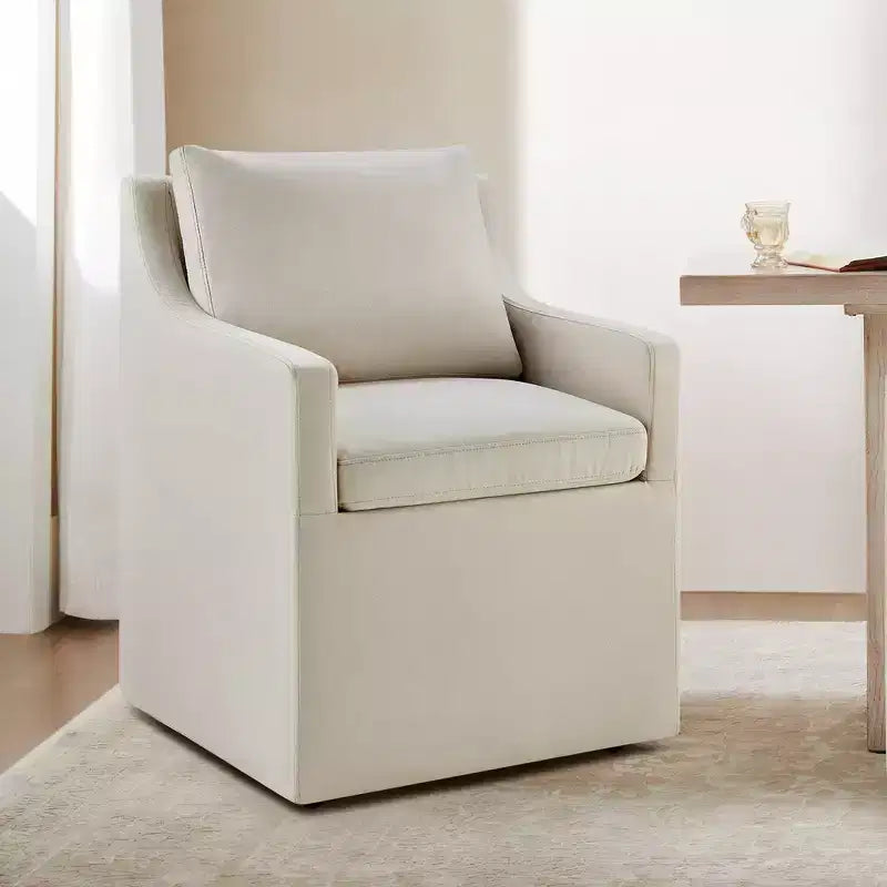 Modern Upholstered Dining Arm Chair with Hidden Casters & Under-Seat Storage