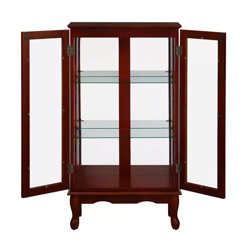 Okak Curio Cabinet with 2 Tempered Glass Doors, Diapaly Cabinet with 3 Adjustable Shelves and Mirrored Back Panel, Cabinet for Living Room