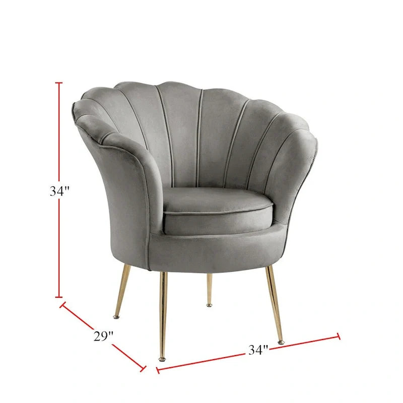 Velvet Scalloped Back Barrel Accent Chair with Metal Legs